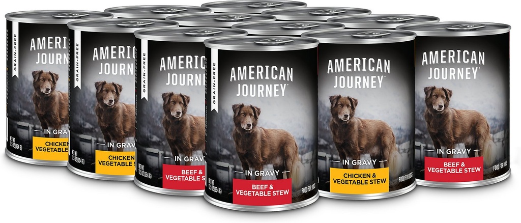 American Journey Stews Poultry &amp; Beef Variety Pack Grain-Free Case of 12 Canned Dog Food 354g