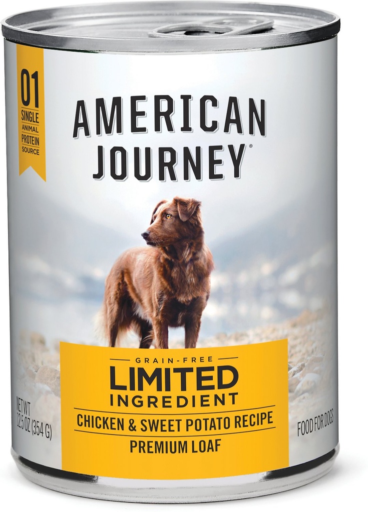 American Journey Limited Ingredient Diet Chicken &amp; Sweet Potato Recipe Grain-Free Case of 12 Canned Dog Food 354g