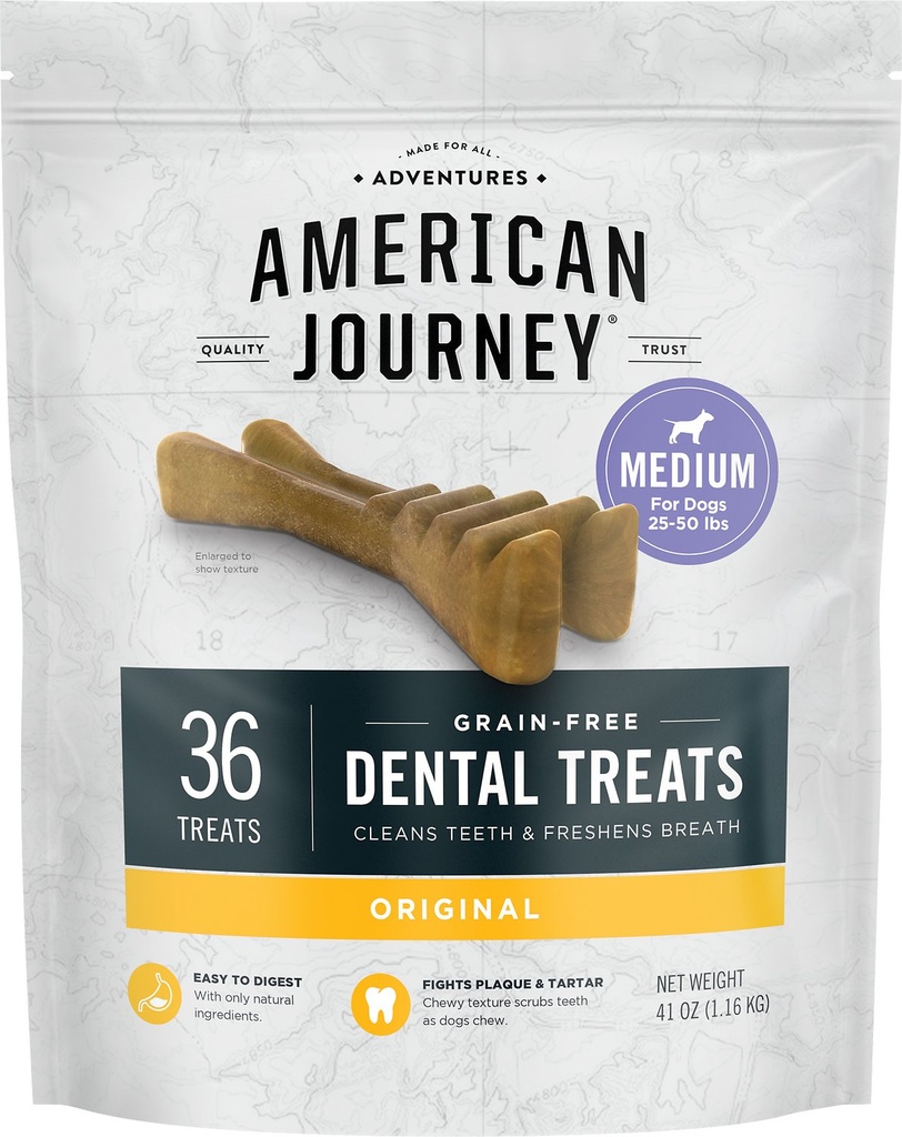 American Journey Grain-Free Medium 36 Count Dental Dog Treats Original Flavor 1.16kg