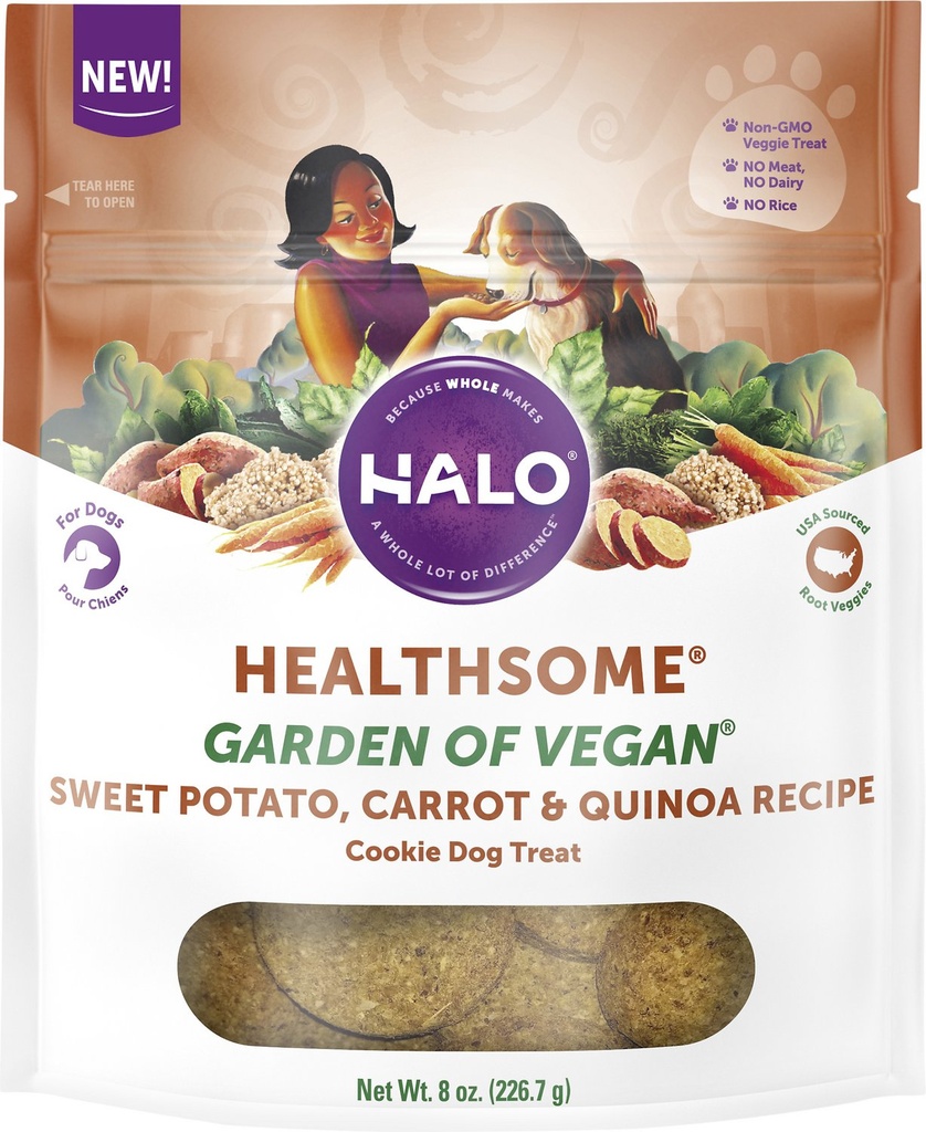 Halo Healthsome Garden of Vegan Sweet Potato, Carrot &amp; Quinoa Cookie Dog Treats 227g