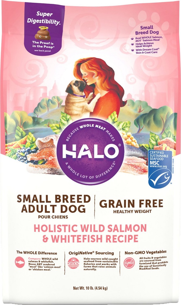 Halo Holistic Healthy Weight Small Breed Grain-Free Wild Salmon &amp; Whitefish Dry Dog Food 4.54kg