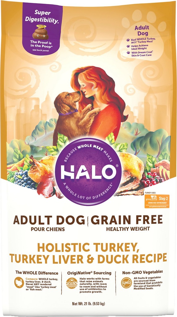 Halo Holistic Healthy Weight Grain-Free Turkey, Turkey Liver &amp; Duck Recipe Dry Dog Food 9.5kg