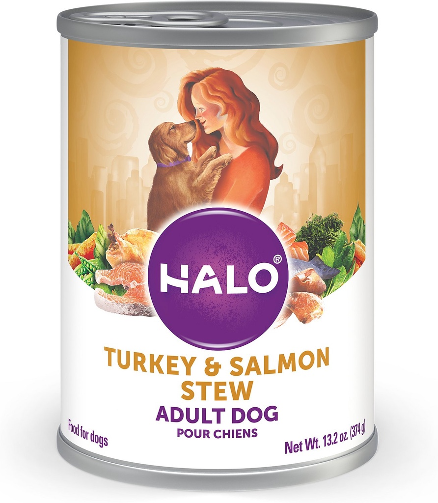 Halo Holistic Turkey &amp; Salmon Recipe Adult Case of 6 Canned Dog Food 374g