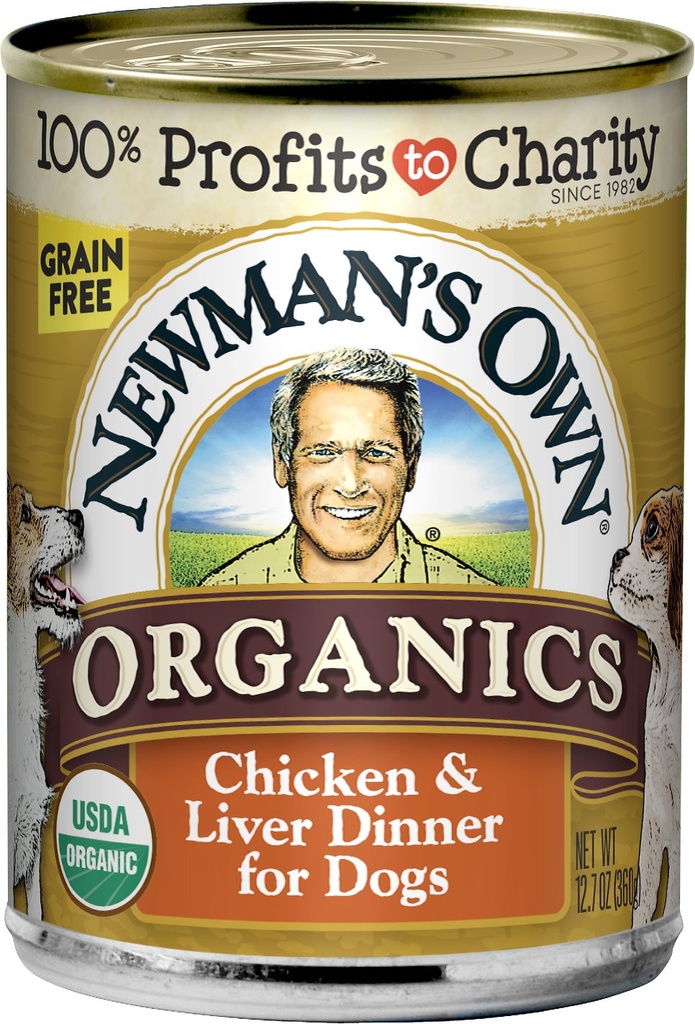 Newman's Own Organics Grain-Free 95% Chicken &amp; Liver Dinner Case of 12 Canned Dog Food 360g