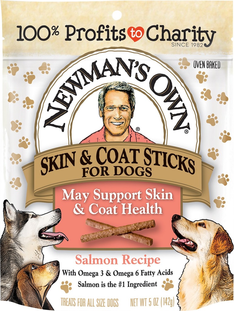 Newman's Own Grain-Free Salmon Skin &amp; Coat Snack Sticks Dog Treats 142g