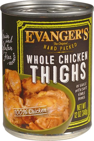 Evanger's Grain-Free Hand Packed Whole Chicken Thighs Case of 12 Canned Dog Food 340g