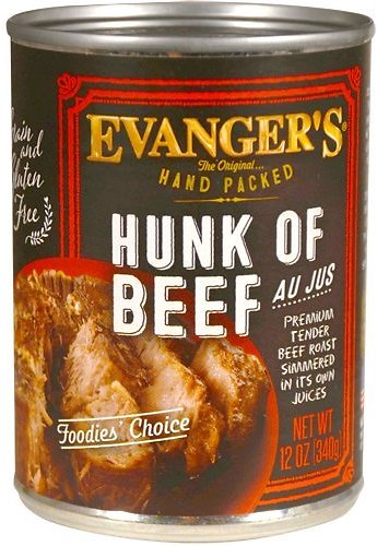 Evanger's Grain-Free Hand Packed Hunk of Beef Case of 12 Canned Dog Food 340g