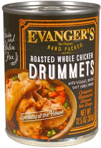 Evanger's Grain-Free Hand Packed Roasted Whole Chicken Drummets Dinner Case of 12 Canned Dog Food, 354g