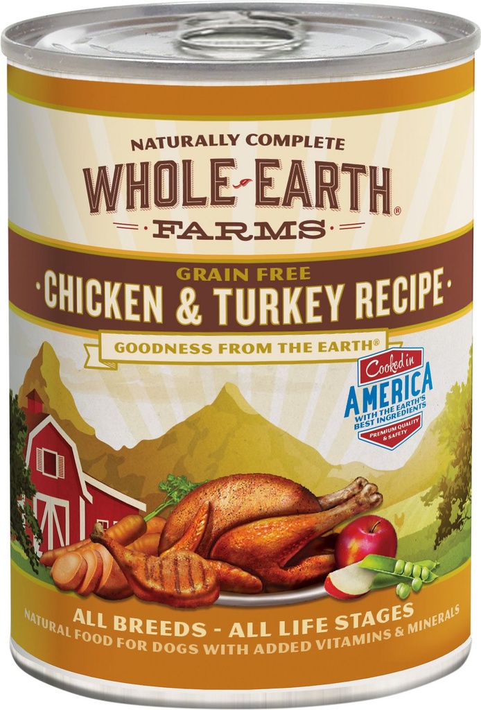 Whole Earth Farms Grain-Free Chicken &amp; Turkey Recipe Case of 12 Canned Dog Food 360g