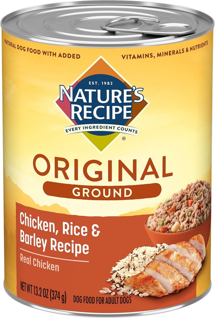 Nature's Recipe Easy-To-Digest Chicken, Rice &amp; Barley Recipe Homestyle Ground Case of 12 Canned Dog Food 374g