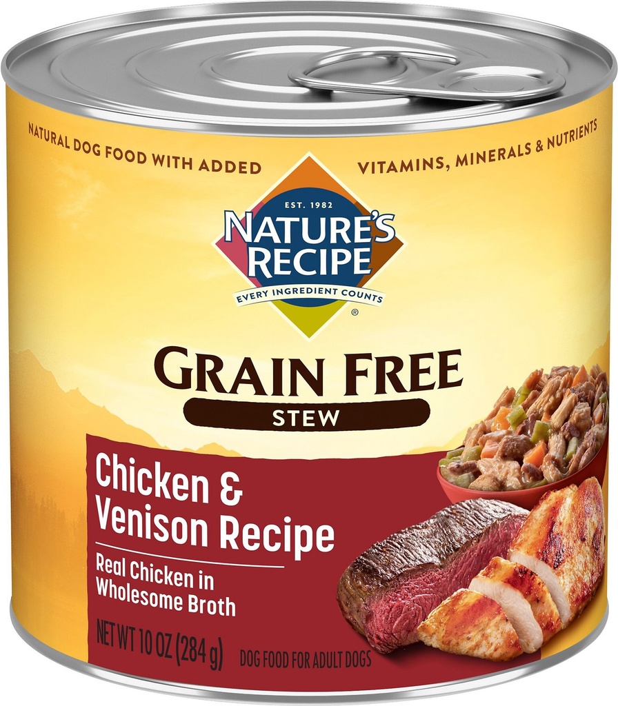 Nature's Recipe Grain-Free Chicken &amp; Venison Stew Case of 12 Canned Dog Food 284g