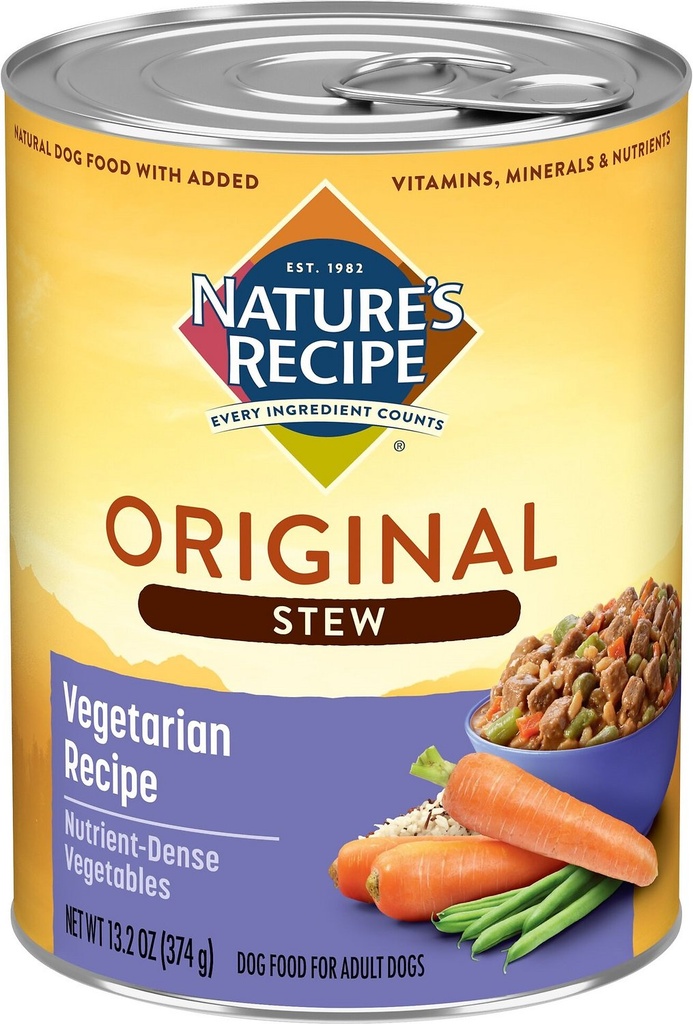 Nature's Recipe Healthy Skin Vegetarian Recipe Cuts in Gravy Stew Case of 12 Canned Dog Food 374g