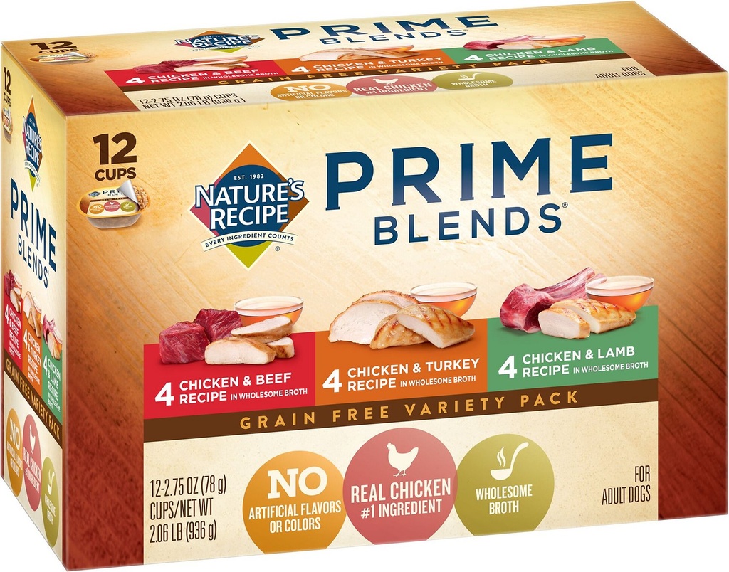 Nature's Recipe Prime Blends Variety Pack of 12 Wet Dog Food 936g