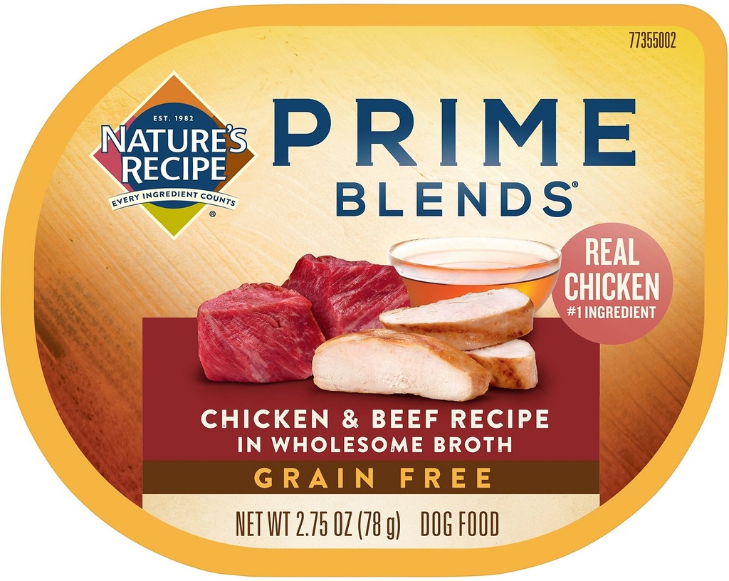 Nature's Recipe Prime Blends Chicken and Beef Recipe Grain-Free Case of 12 Wet Dog Food 78g