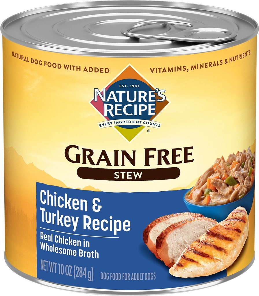 Nature's Recipe Grain-Free Chicken &amp; Turkey Stew Case of 12 Canned Dog Food 284g