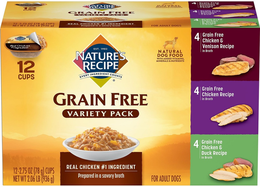 Nature's Recipe Original Grain-Free Variety Pack of 24 Wet Dog Food 936g