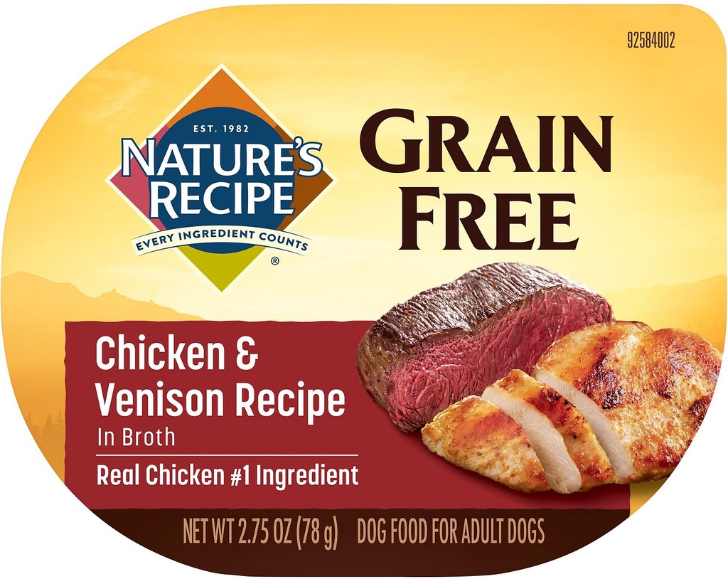 Nature's Recipe Grain-Free Chicken &amp; Venison Recipe in Broth Case of 12 Wet Dog Food 78g