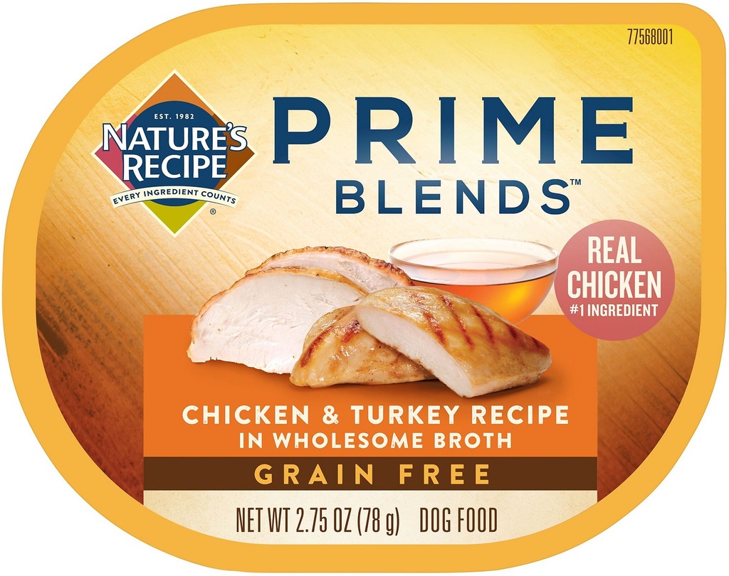 Nature's Recipe Prime Blends Grain-Free Chicken &amp; Turkey in Broth Recipe Case of 12 Wet Dog Food 78g