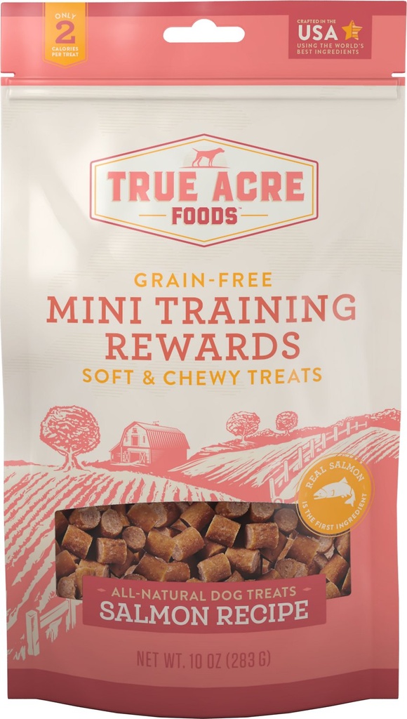 Acre Foods Salmon Recipe Mini-Training Rewards Grain-Free Soft &amp; Chewy Dog Treats 283g + Frisco Fetch Ball