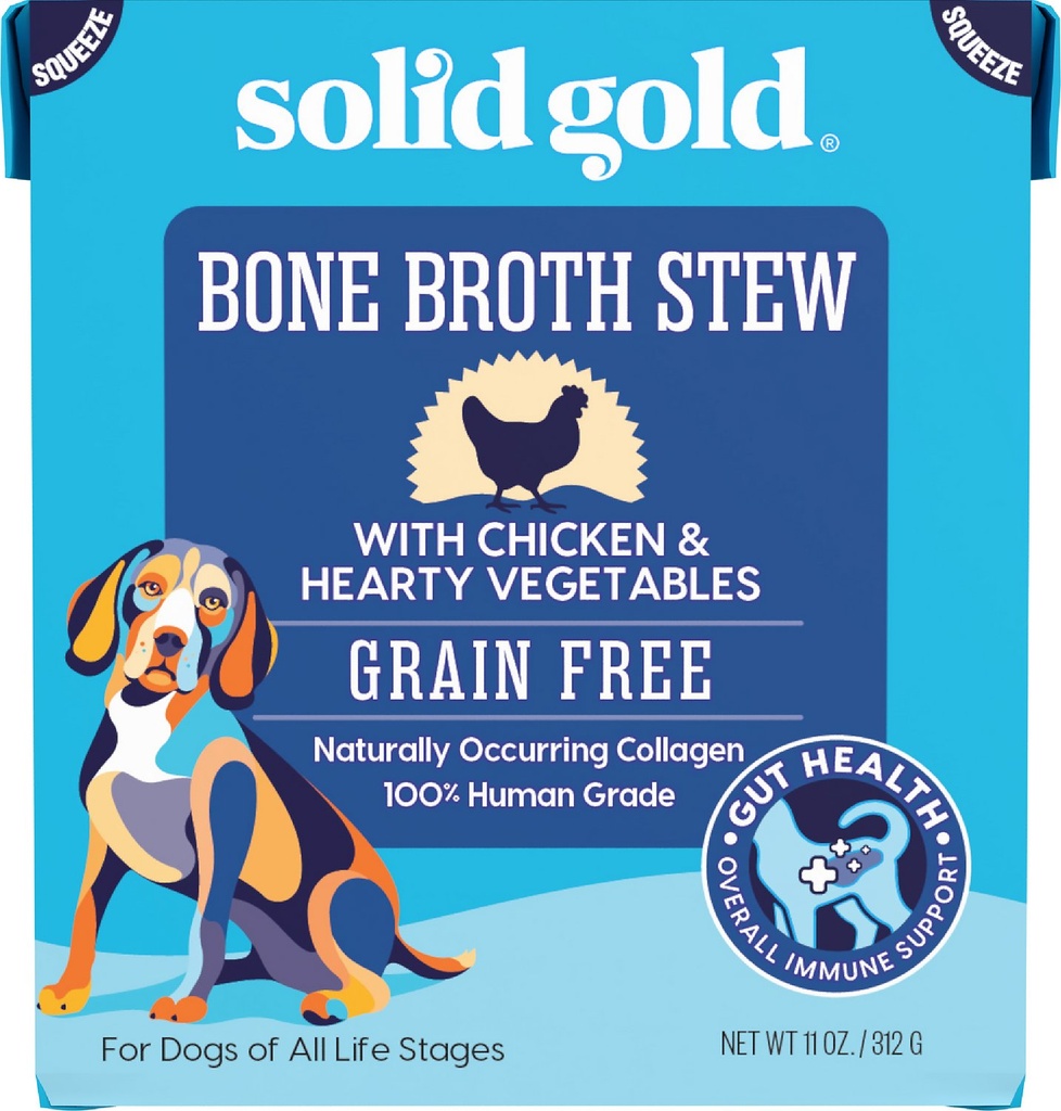Solid Gold Bone Broth Stew with Chicken &amp; Hearty Vegetables Grain-Free Dog Food Topper 312g