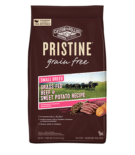 Castor &amp; Pollux Pristine Small Breed Grass-Fed Beef &amp; Sweet Potato Recipe Grain-Free Adult Dry Dog Food 4.5kg