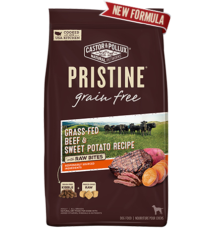 Castor &amp; Pollux PRISTINE® Grain Free Grass-Fed Beef &amp; Sweet Potato Recipe with Raw Bites Dry Dog Food 4.5kg