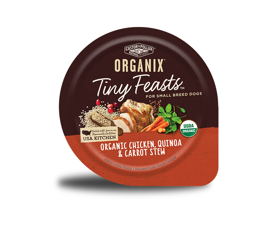 Castor &amp; Pollux Organix Tiny Feasts Organic Chicken, Quinoa &amp; Carrot Stew Case of 12 Dog Food Trays 99g