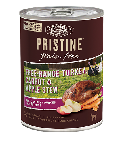 Castor &amp; Pollux PRISTINE Grain-Free Free-Range Turkey, Carrot &amp; Apple Stew Case of 12 Canned Dog Food 360g