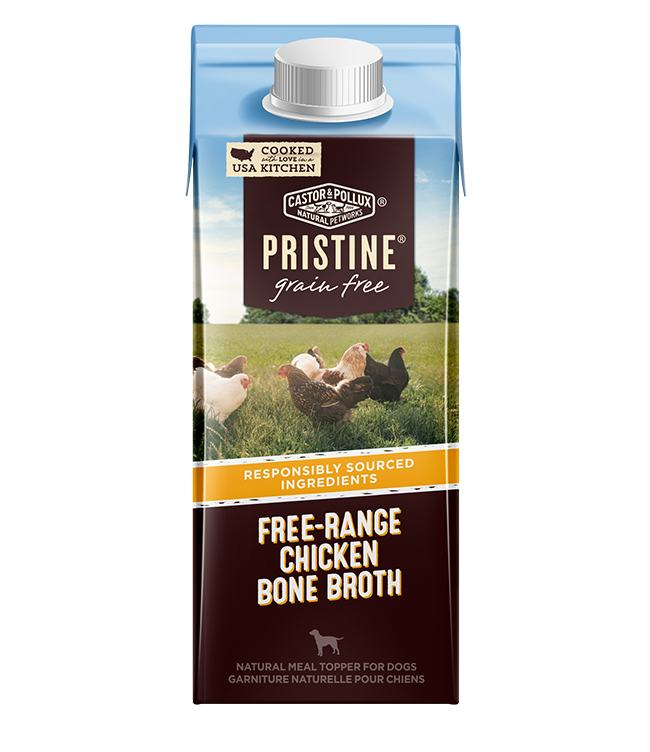 Castor &amp; Pollux PRISTINE Free-Range Chicken Bone Broth Grain-Free Case of 24 Dog Food Topper 238g