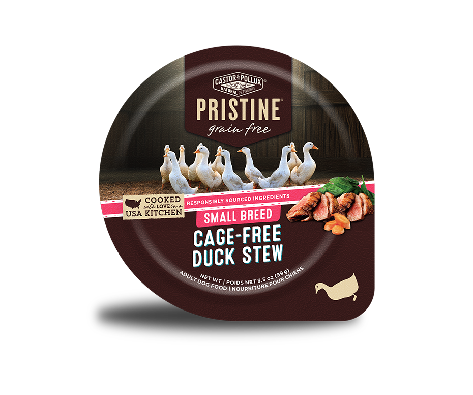 Castor &amp; Pollux PRISTINE Grain-Free Small Breed Cage-Free Duck Stew Case of 12 Canned Dog Food 99g