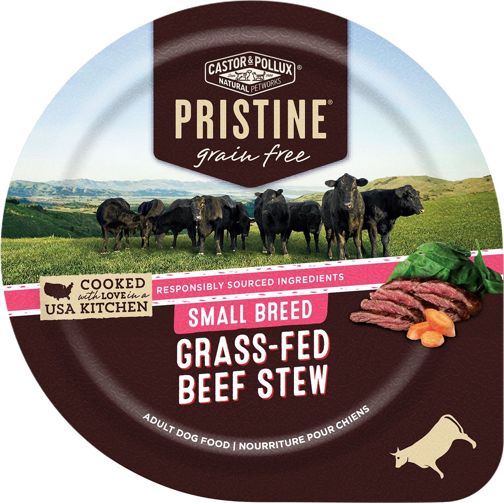 Castor &amp; Pollux PRISTINE Grain-Free Small Breed Grass-Fed Beef Stew Case of 12 Canned Dog Food 99g