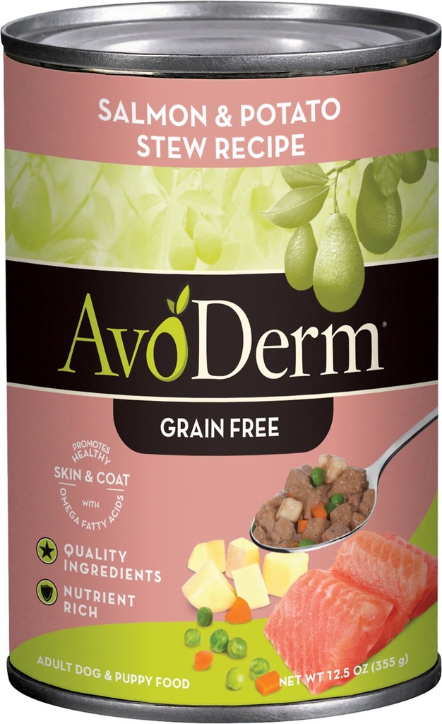 AvoDerm Natural Grain-Free Salmon &amp; Potato Stew Recipe Adult &amp; Puppy Case of 12 Canned Dog Food 355g