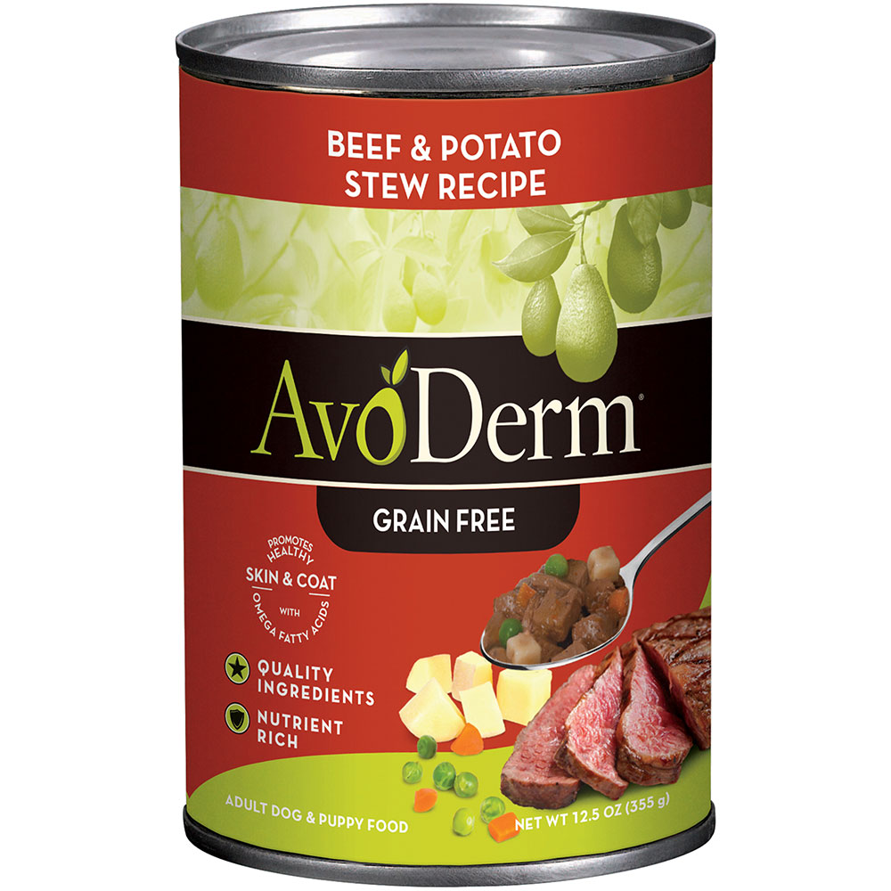 AvoDerm Natural Grain-Free Beef &amp; Potato Stew Recipe Adult &amp; Puppy Case of12 Canned Dog Food 355g