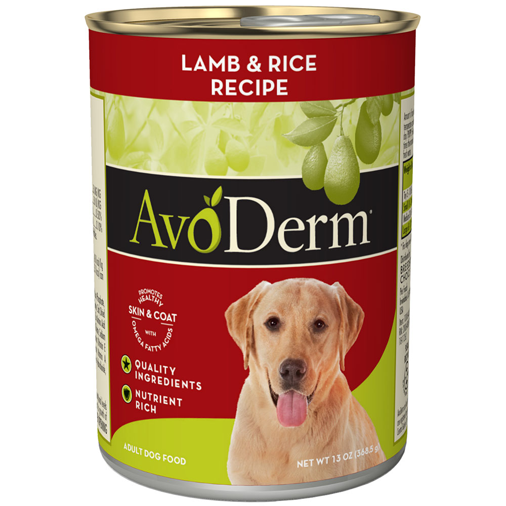 AvoDerm Natural Lamb Meal &amp; Brown Rice Recipe Case of 12 Canned Dog Food 368.5g