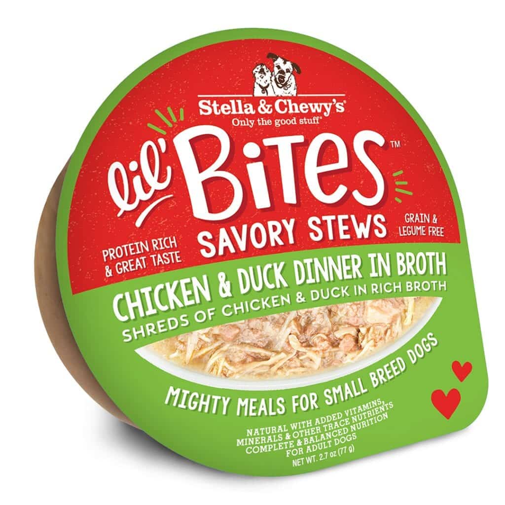 STELLA &amp; CHEWY'S LIL BITES SAVORY STEWS CHICKEN &amp; DUCK DINNER IN BROTH SMALL BREED CASE OF 24 WET DOG FOOD 77g