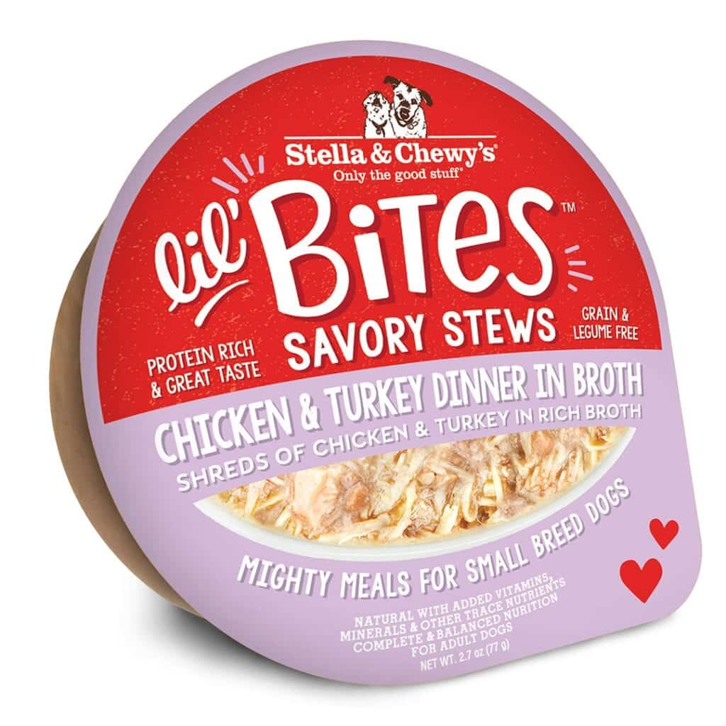 STELLA &amp; CHEWY'S LIL BITES SAVORY STEWS CHICKEN &amp; TURKEY DINNER IN BROTH SMALL BREED CASE OF 24 WET DOG FOOD 77g