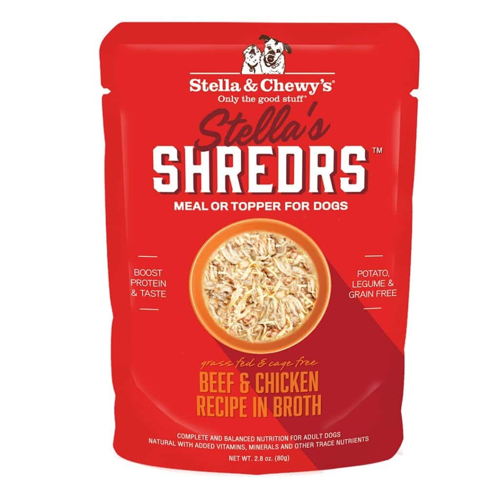 STELLA &amp; CHEWY'S STELLAS SHREDRS BEEF &amp; CHICKEN RECIPE IN BROTH ADULT WET DOG FOOD 80g