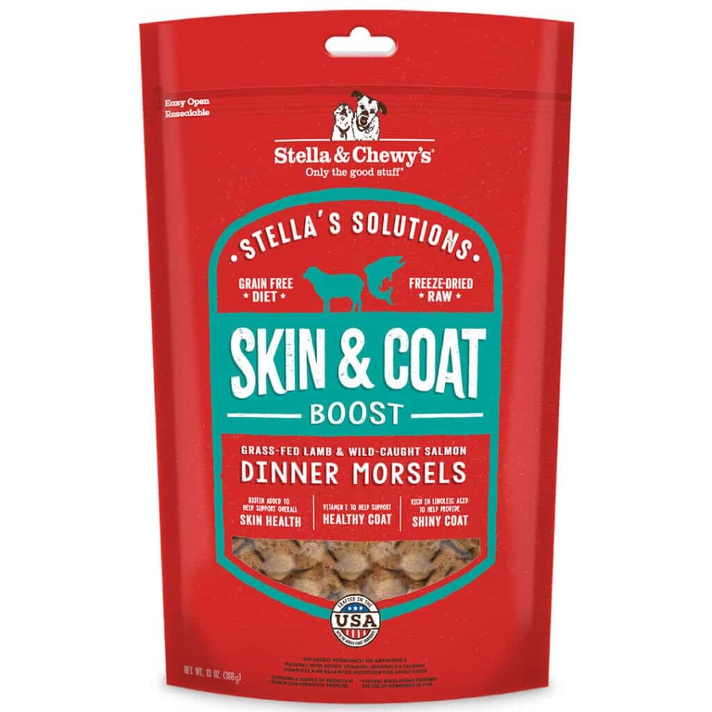 Stella &amp; Chewy's Stella's Solutions Skin &amp; Coat Boost Freeze-Dried Raw Grass-Fed Lamb &amp; Wild-Caught Salmon Dinner Morsels Dog Food 368g