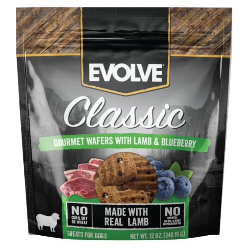 EVOLVE CLASSIC GOURMET WAFERS WITH LAMB &amp; BLUEBERRY DOG TREATS 340g