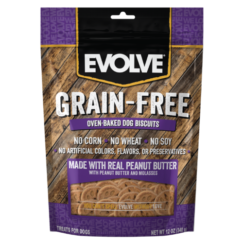 EVOLVE GRAIN FREE WITH PEANUT BUTTER &amp; MOLASSES DOG BISCUITS 340g