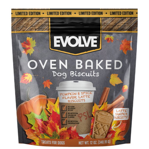 EVOLVE OVEN BAKED PUMPKIN &amp; SPICE FLAVOR LATTE DOG BISCUITS 340g