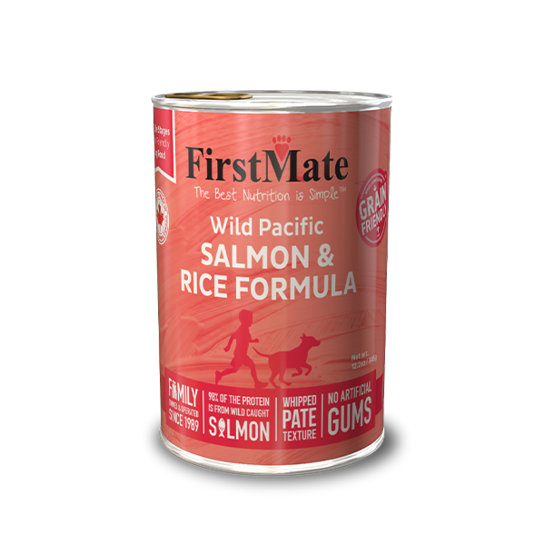 FirstMate Wild Pacific Salmon &amp; Rice Formula Case of 12 Canned Dog Food 345g