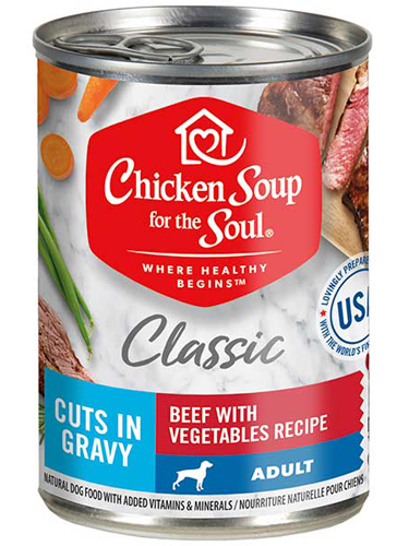 CHICKEN SOUP FOR THE SOUL Classic Adult Beef with Vegetables Recipe Cuts In Gravy Case of 12 Wet Dog Food 368g