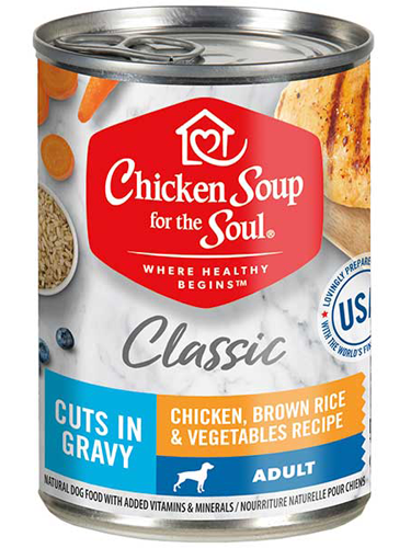 CHICKEN SOUP FOR THE SOUL Classic Adult Chicken, Brown Rice &amp; Vegetables Recipe Cuts In Gravy Case of 12 Wet Dog Food 368g