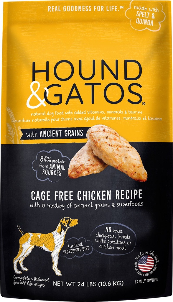 Hound &amp; Gatos Ancient Grain Cage Free Chicken Recipe Dry Dog Food 5.4kg