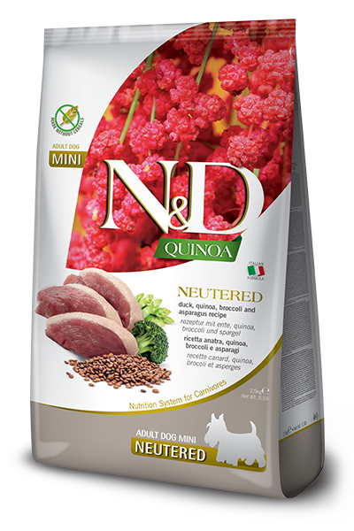 FARMINA N&amp;B QUINOA NEUTERED GRAIN FREE ADULT MINI BREED DRY DOG FOOD 2.5KG