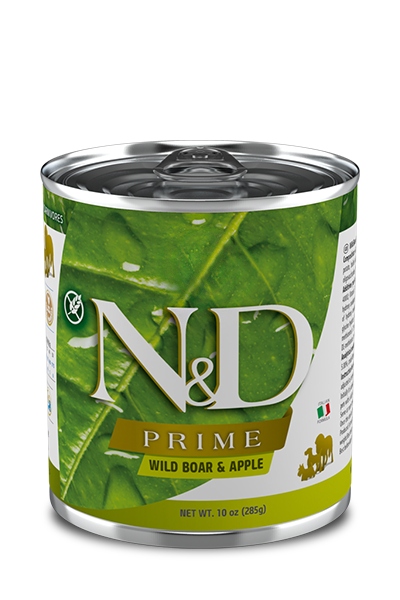 FARMINA N&amp;D PRIME WILD BOAR &amp; APPLE ADULT CASE OF 6 WET CANNED DOG FOOD 285G