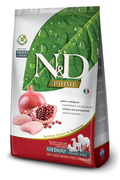 FARMINA N&amp;D PRIME CHICKEN &amp; POMEGRANATE ADULT MEDIUM AND MAXI BREED GRAIN FREE DRY DOG FOOD 12KG