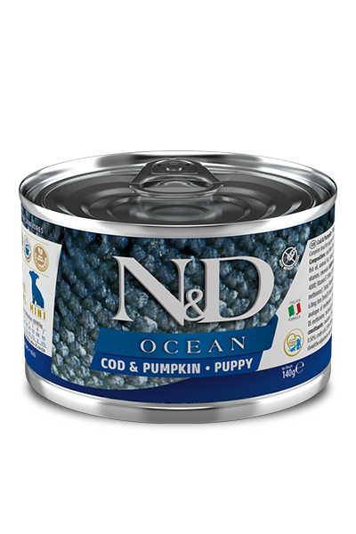 FARMINA N&amp;D OCEAN COD &amp; PUMPKIN PUPPY MINI BREED CASE OF 6 WET DOG FOOD140G