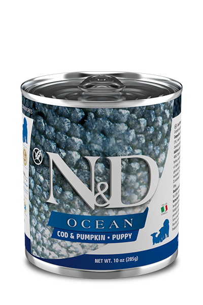 FARMINA N&amp;D OCEAN COD &amp; PUMPKIN PUPPY CASE OF 6 WET CANNED DOG FOOD 285G